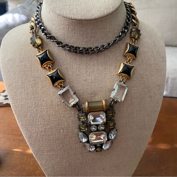 Stella and Dot Phoenix Statement Necklace Black and Gold Rhinestone Art Deco - Picture 2 of 7